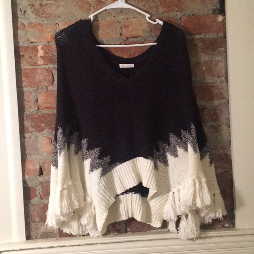 Blue and white boutique poncho